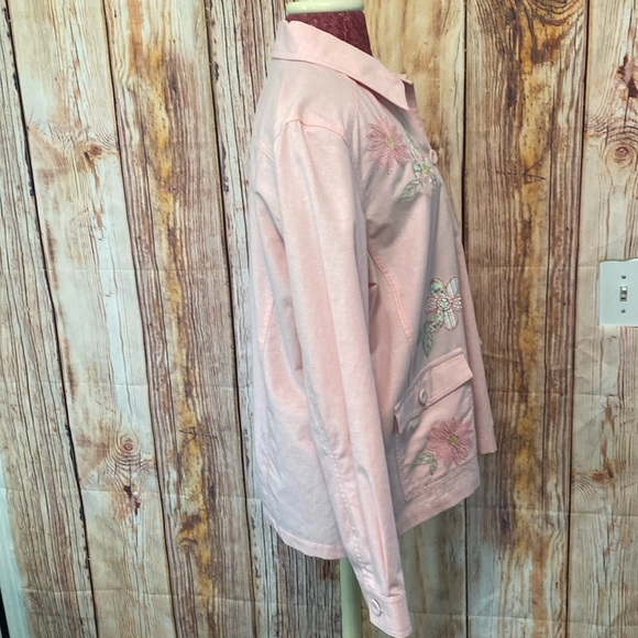 Alfred Dunner Women  Pink Sz 14 Button Up Embroidered Stitching  Floral Jacket - Picture 3 of 11